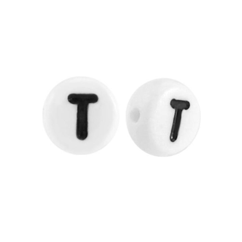 Letter kraal wit met zwarte letter T