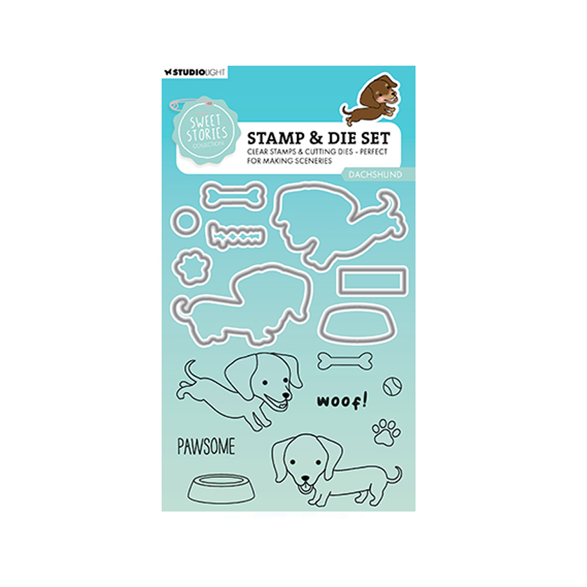 SL-SS-SCD78-Studio Light Stamp & die set. Dachshund Sweet Stories. nr 78. jej hobby