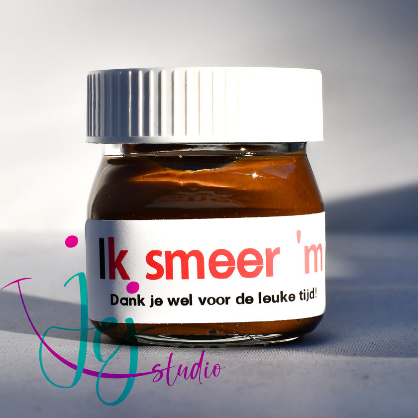 mini nutella potje met tekst Ik smeer 'm met eigen tekst