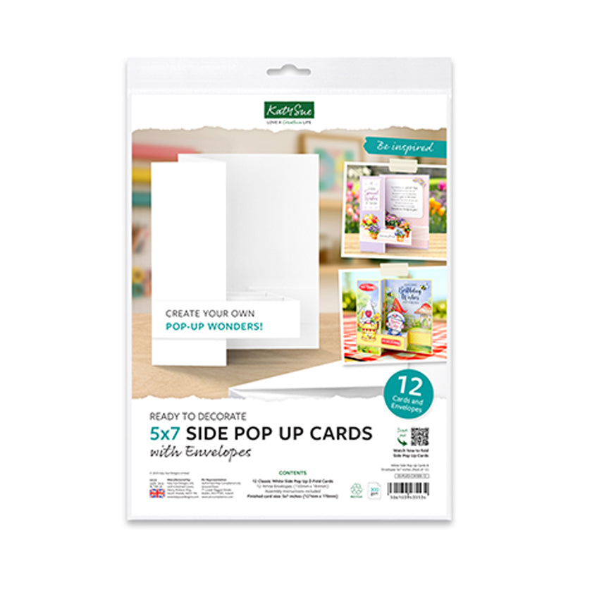 05-PU03-CW300-12, White 5x7 Side Pop Up Cards & Envelopes  van Katy Sue. Dit zijn kaarten voor hobby.