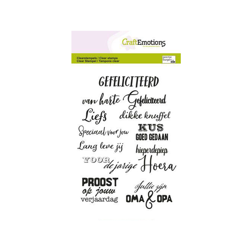 clear stamps tekst gefeliciteerd