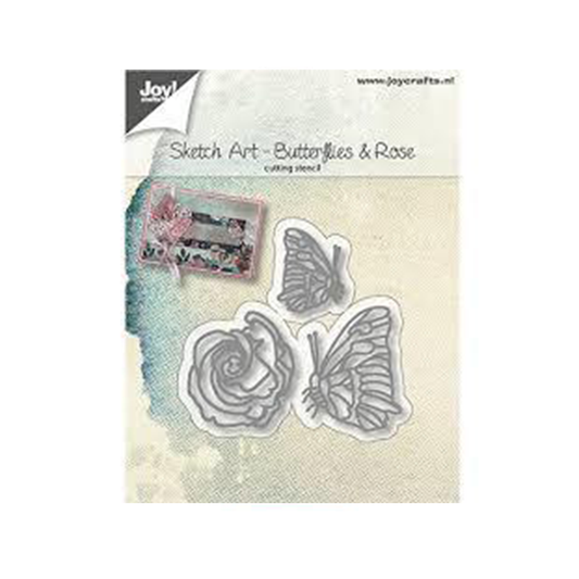 Joy! crafts cutting stencil Sketch art- Butterflies & Rose