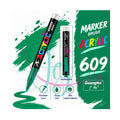 Groene GuangNa acrylmarker met flexibele en vervangbare penseelpunt in kleurnummer 609 met transparant inktvenster.