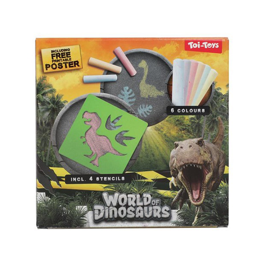 Toi Toys World of Dinosaurs stoepkrijtset met 4 sjablonen