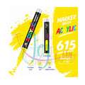Heldergele GuangNa acrylmarker met flexibele en vervangbare penseelpunt in kleurnummer 615 met transparant inktvenster.