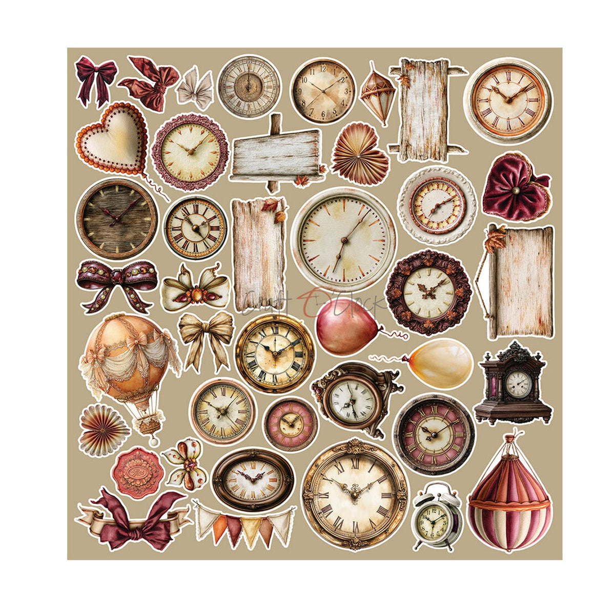 Craft O'Clock Shades of Nature Mix Extras Set CC-C88-SON-13 met knipafbeeldingen van barokke schilderijlijsten, vintage dames, harten en boeken op 30,5x31,5 cm papier.