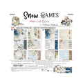 Craft O'Clock Snow Games Mix Medium Papers Set CC-F44-SWG-09 met 24 dubbelzijdige vellen van 20,3x20,3 cm met ijsblauwe winterbloemen en kerstballen.