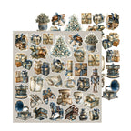 Craft O'Clock Snow Games Festive Extras Set CC-F44-SWG-11 met knipafbeeldingen van ijsblauwe kerstballen, lantaarns, houten huisjes en sleeën op 30,5x31,5 cm papier.