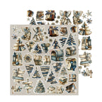 Craft O'Clock Snow Games Festive Extras Set CC-F44-SWG-11 met knipafbeeldingen van ijsblauwe kerstballen, lantaarns, houten huisjes en sleeën op 30,5x31,5 cm papier.