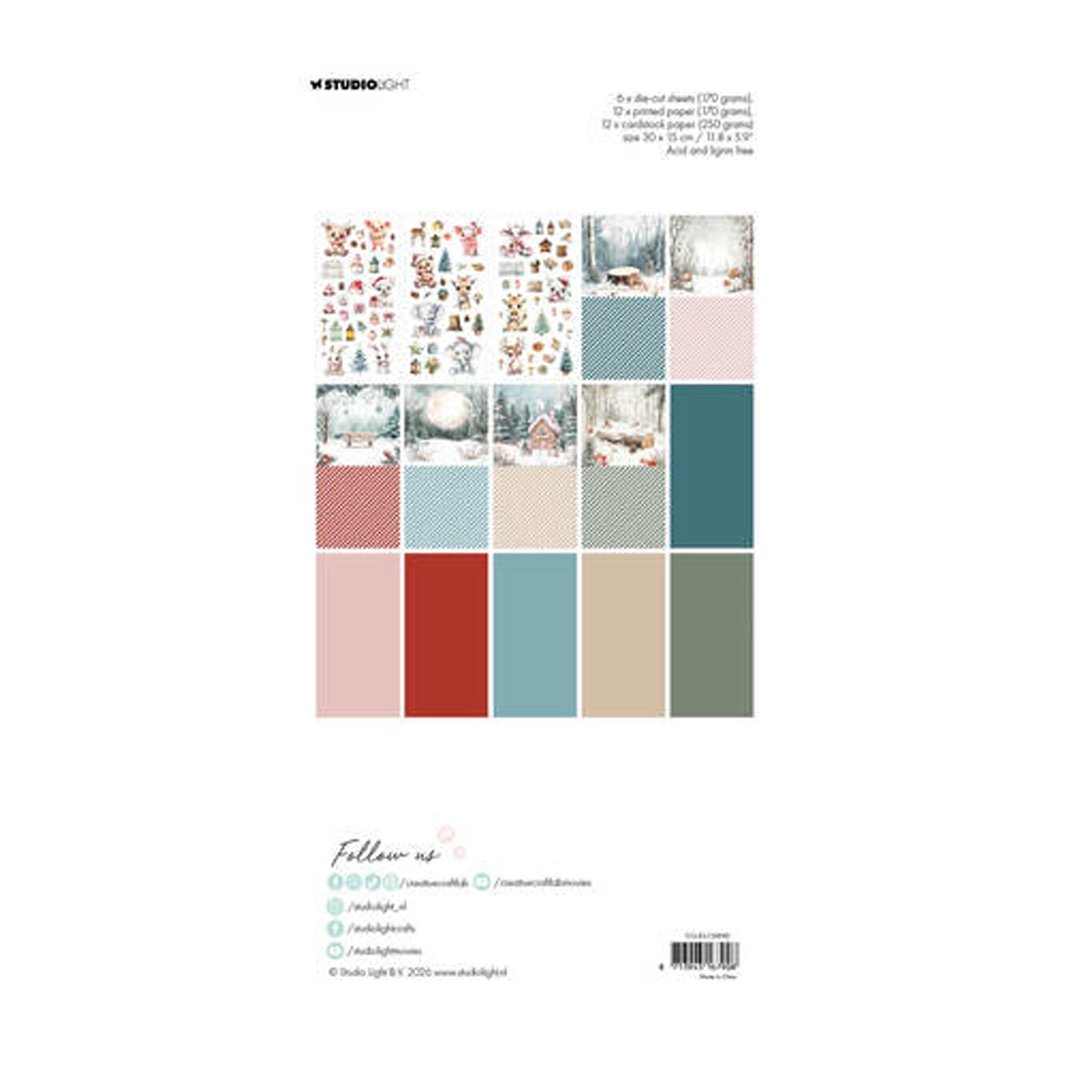 Achterkant van de CCL-ES-CMP42 Snowy winter card making paper pad van Cretive craftlab Studio Light