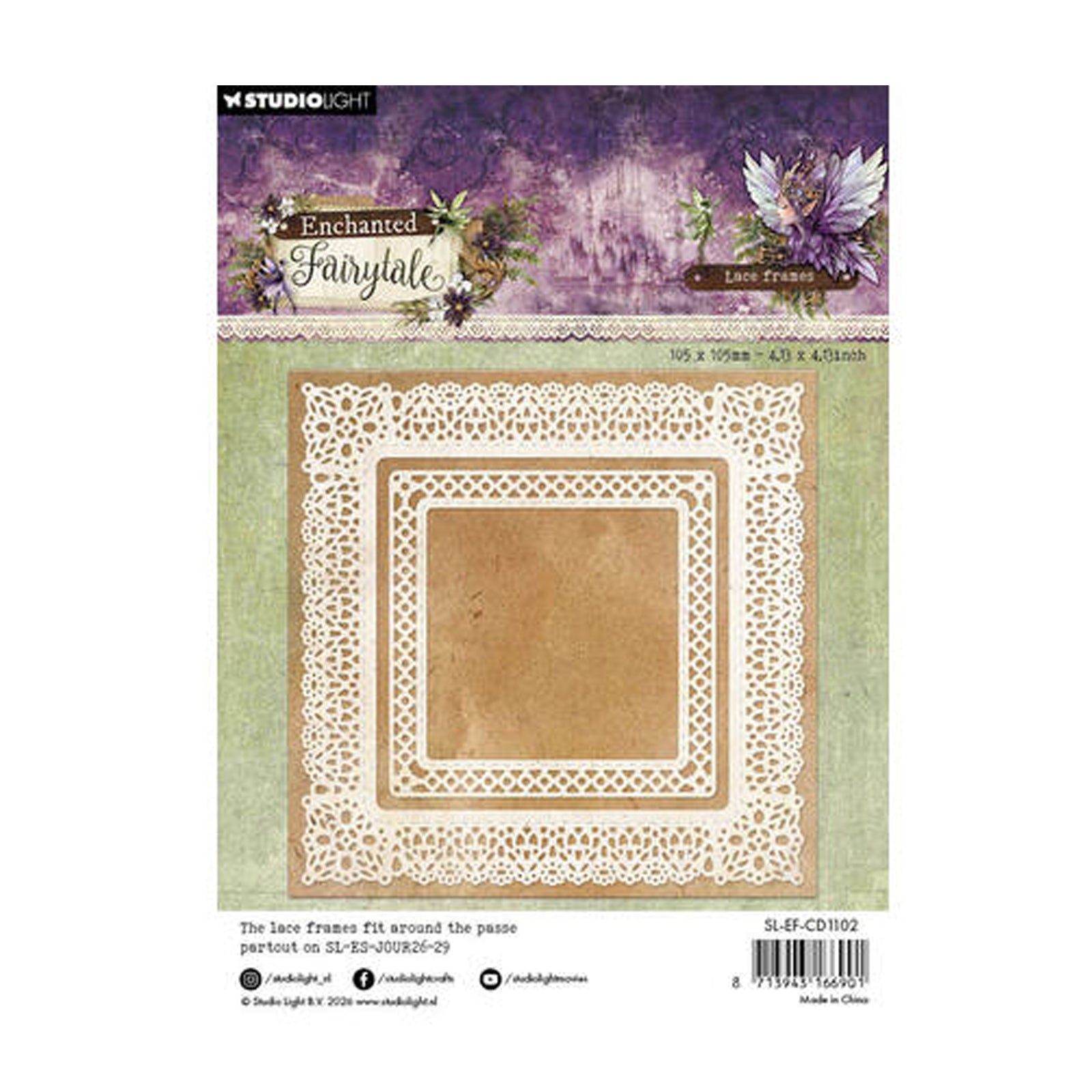 Achterkant van de SL-EF-CD1102 Lace frames square Enchanted Fairytale van studio light voor hobby