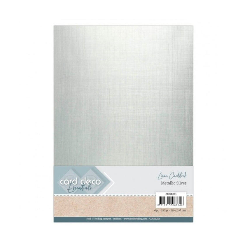 CDEML001 Metallic Silver Linen cardstock van Card deco. Dit is karton voor hobby