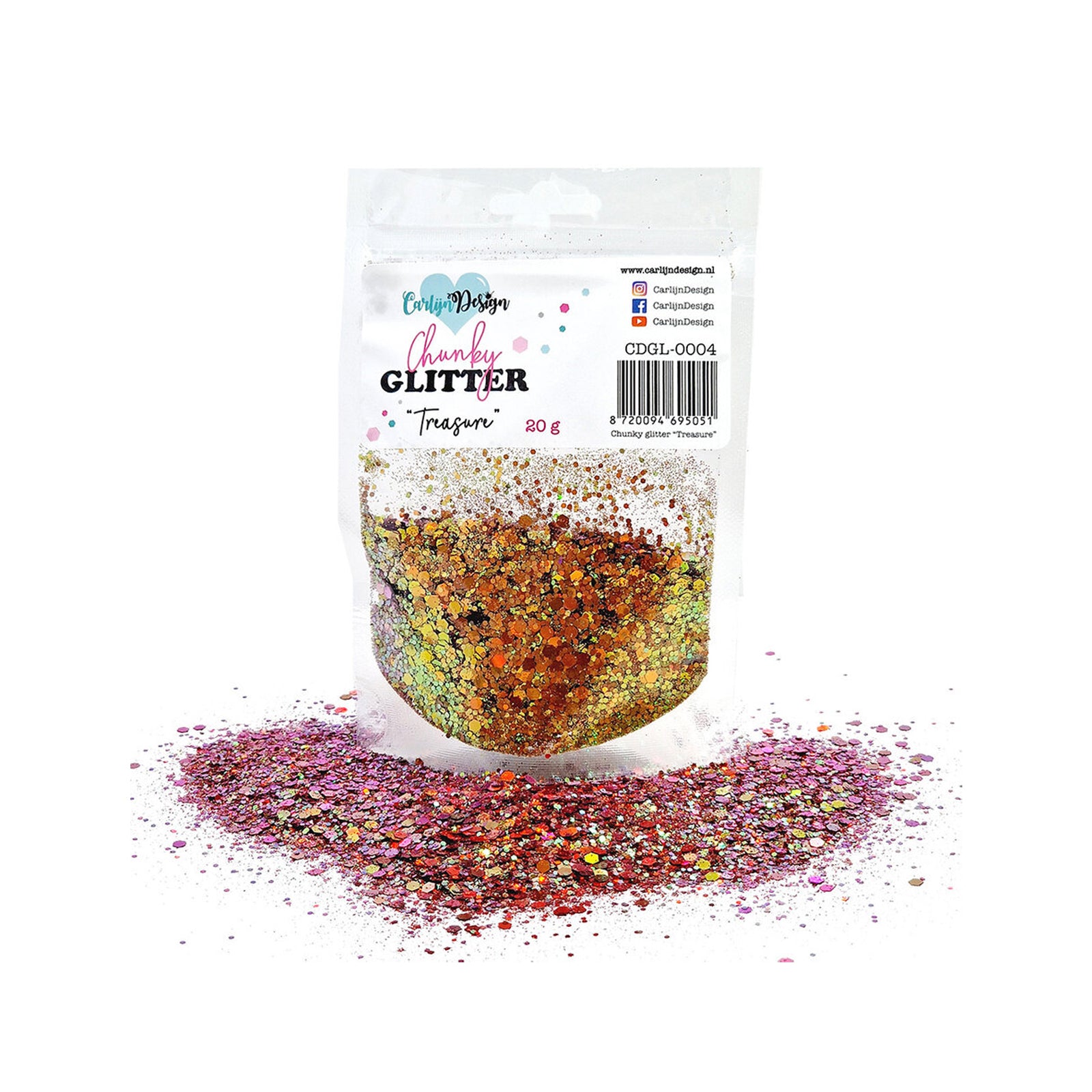 CDGL-0004 Chunky Glitter Treasure van Carlijn Design. Dit is glitter voor hobby zoals schudkaarten