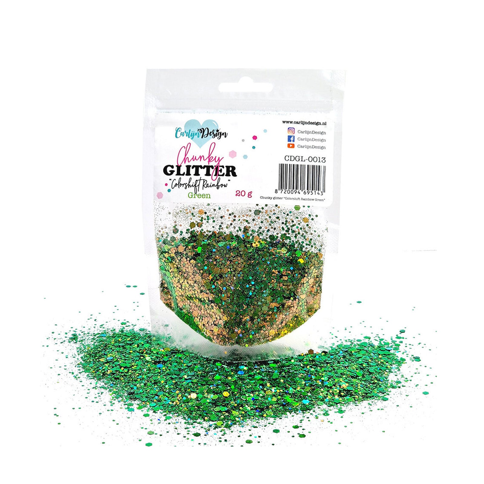 CDGL-0004 Chunky Glitter colorshift rainbow green van Carlijn Design Dit is glitter voor hobby zoals voor schudkaarten.