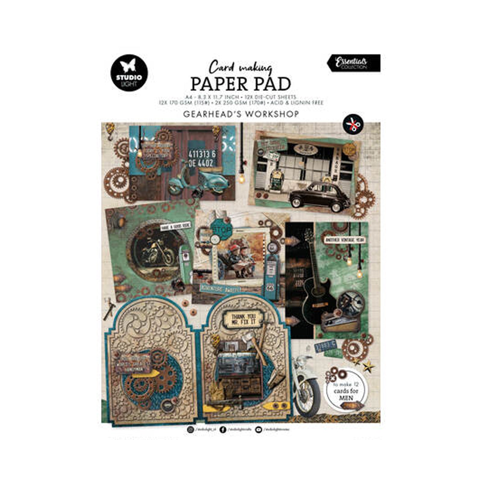 CMP26 Gearhead Workshop card making paper pad van Studio Light voor het maken van kaarten.