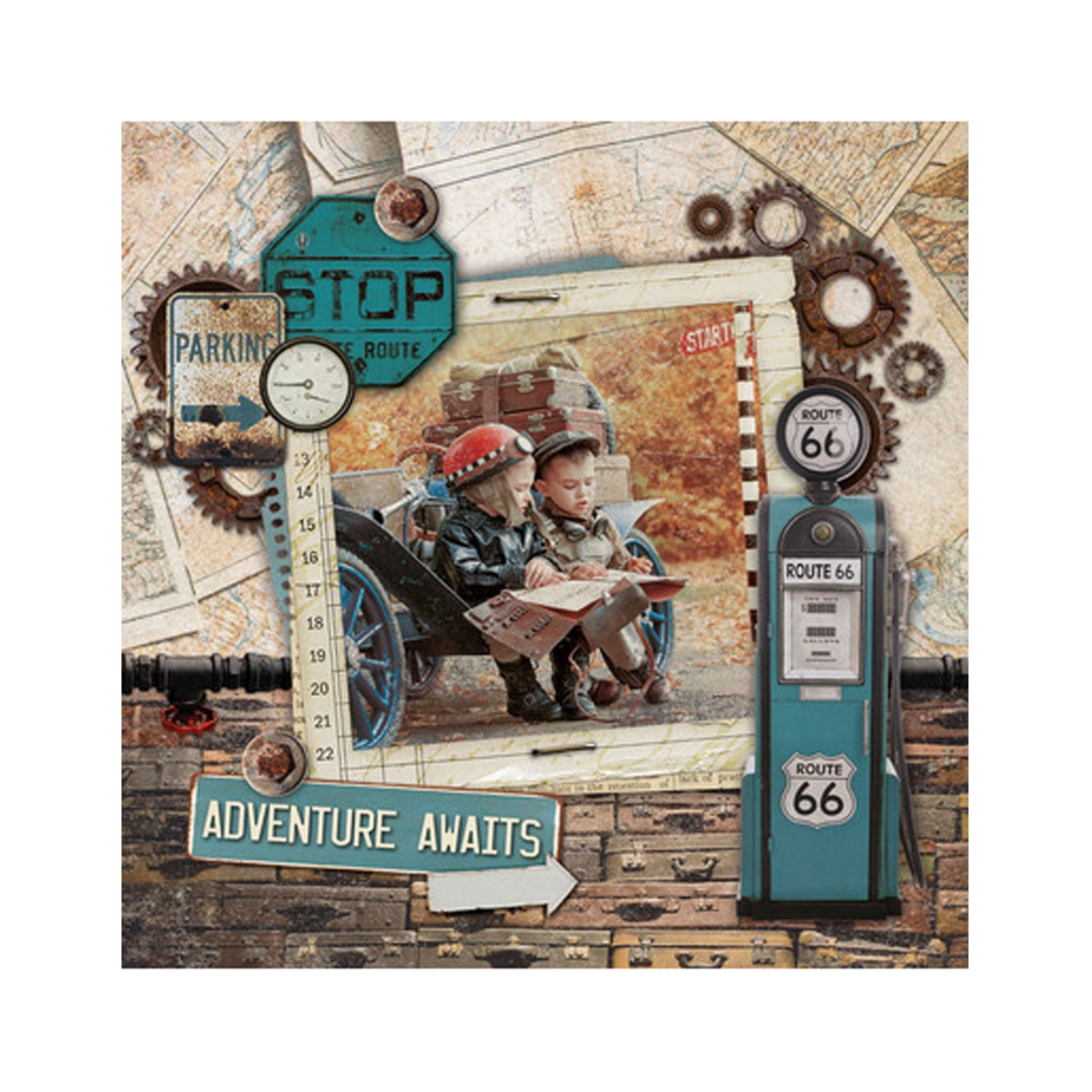 Voorbeeldkaart gemaakt met de CMP26 Gearhead Workshop card making paper pad van Studio Light voor het maken van kaarten.