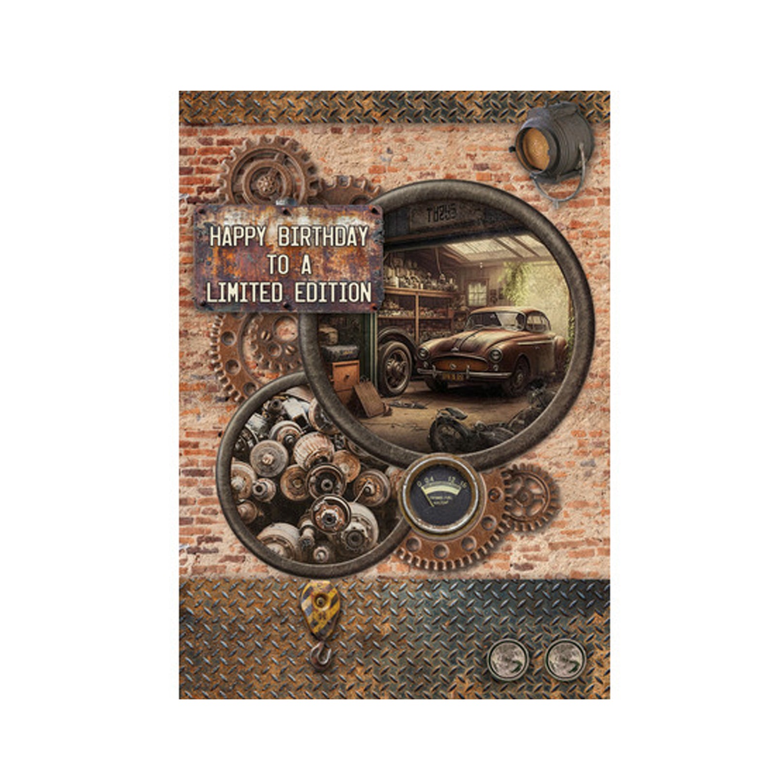 Voorbeeldkaart gemaakt met de CMP26 Gearhead Workshop card making paper pad van Studio Light voor het maken van kaarten.