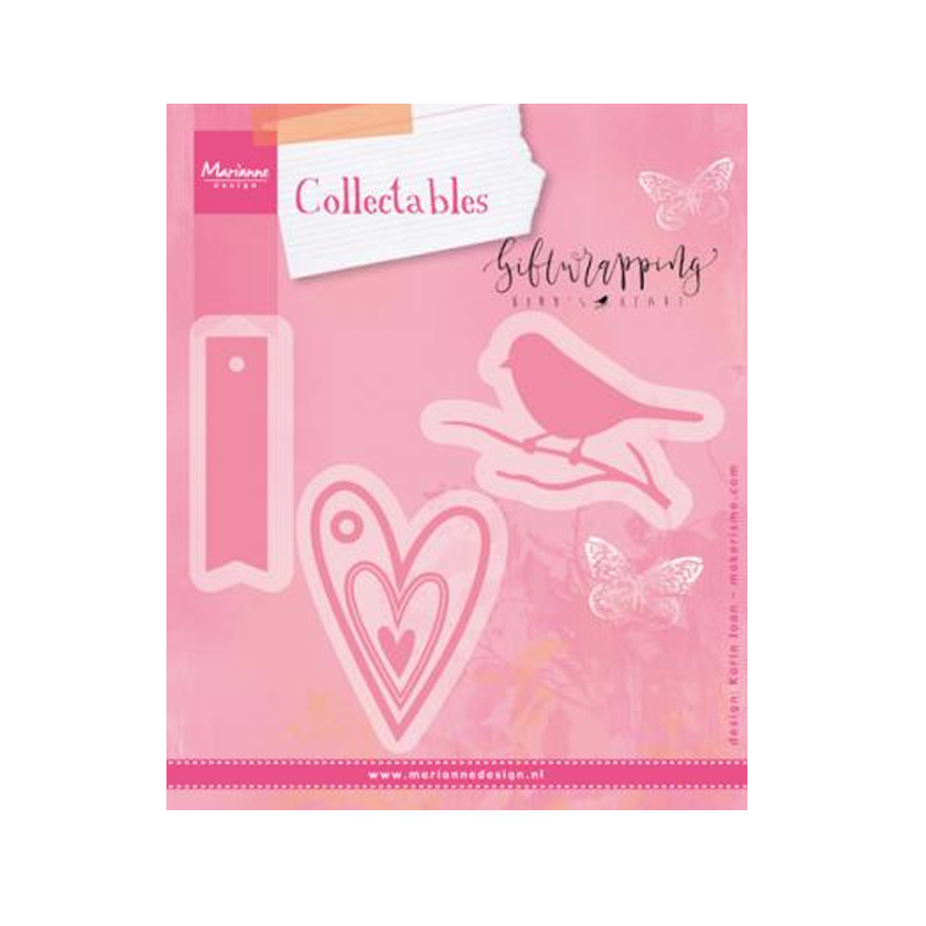 COL1443. Marianne design Collectable. KARINS BIRD, HEARTS, TAG. jej hobby