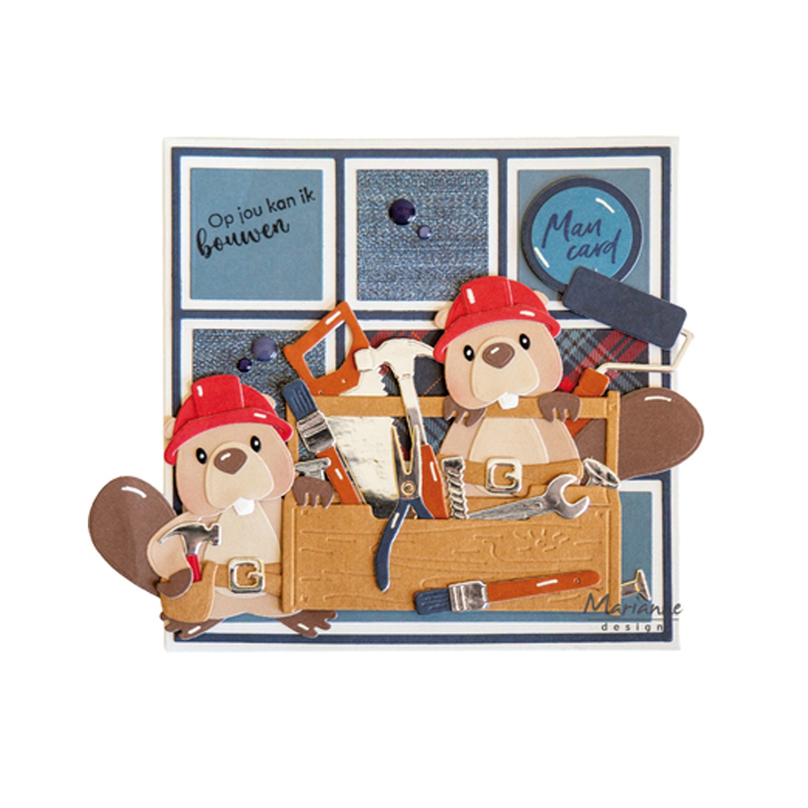 Dit is een voorbeeldkaart gemaakt met de COL1590 Eline's animals Bever collectable van Marianne Design. 