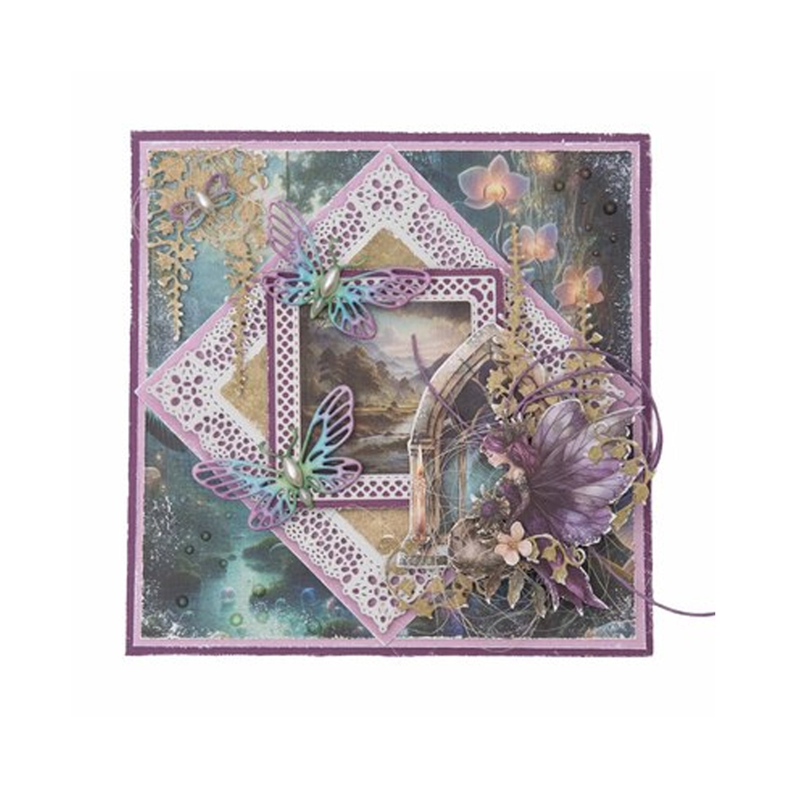 Voorbeeld gemaakt met de CD1103 Hanging bells Enchanted Fairytale stansmal van studio Light. Perfect voor hobby.