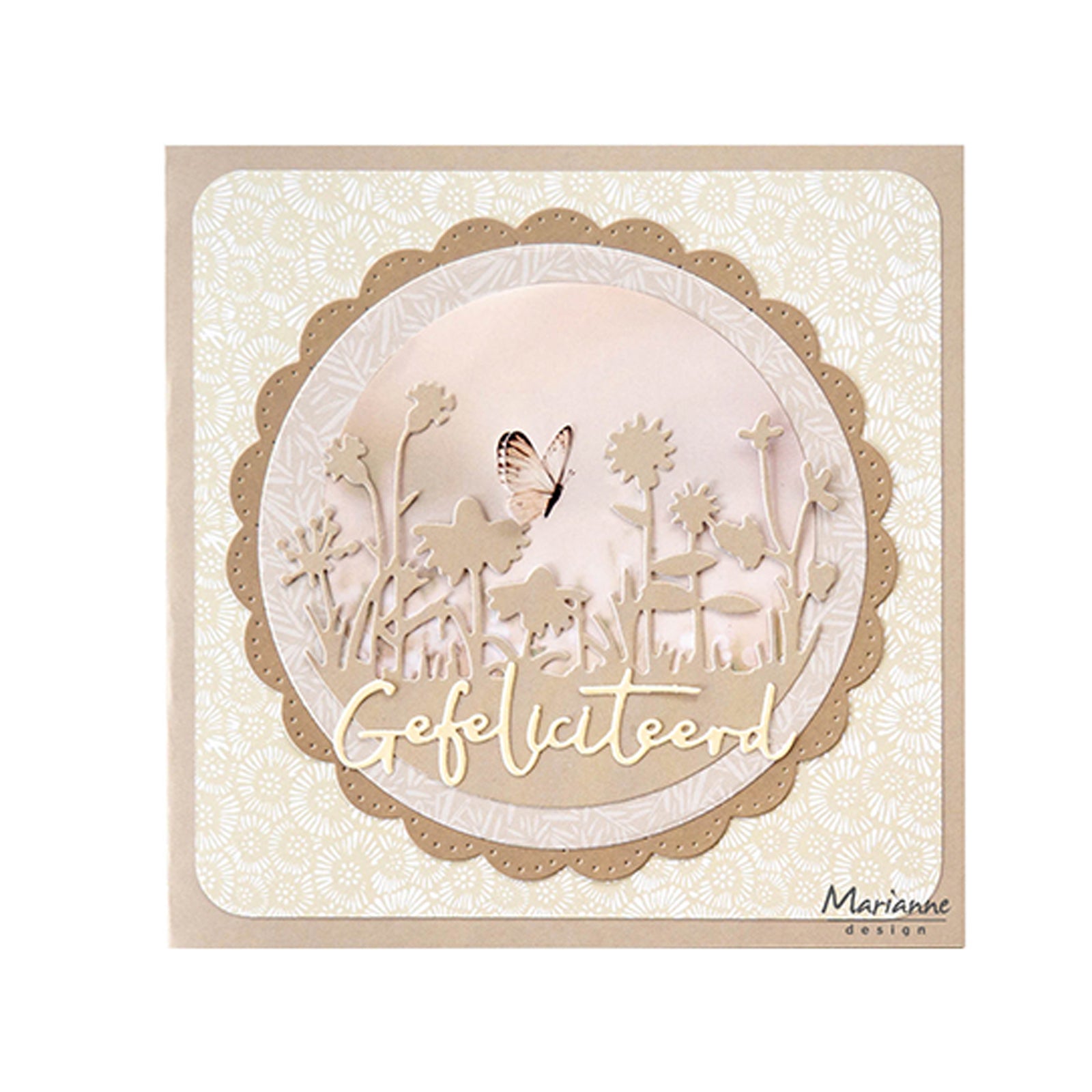 Voorbeeldkaart gemaakt met de CR1684 craftable silhouette flower meadow van Marianne design.
