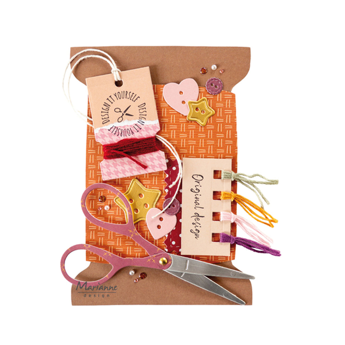 Marianne Design PS8198 Craft Stencil Spool met drie garenklosvormen voor het maken van creatieve kaarten.