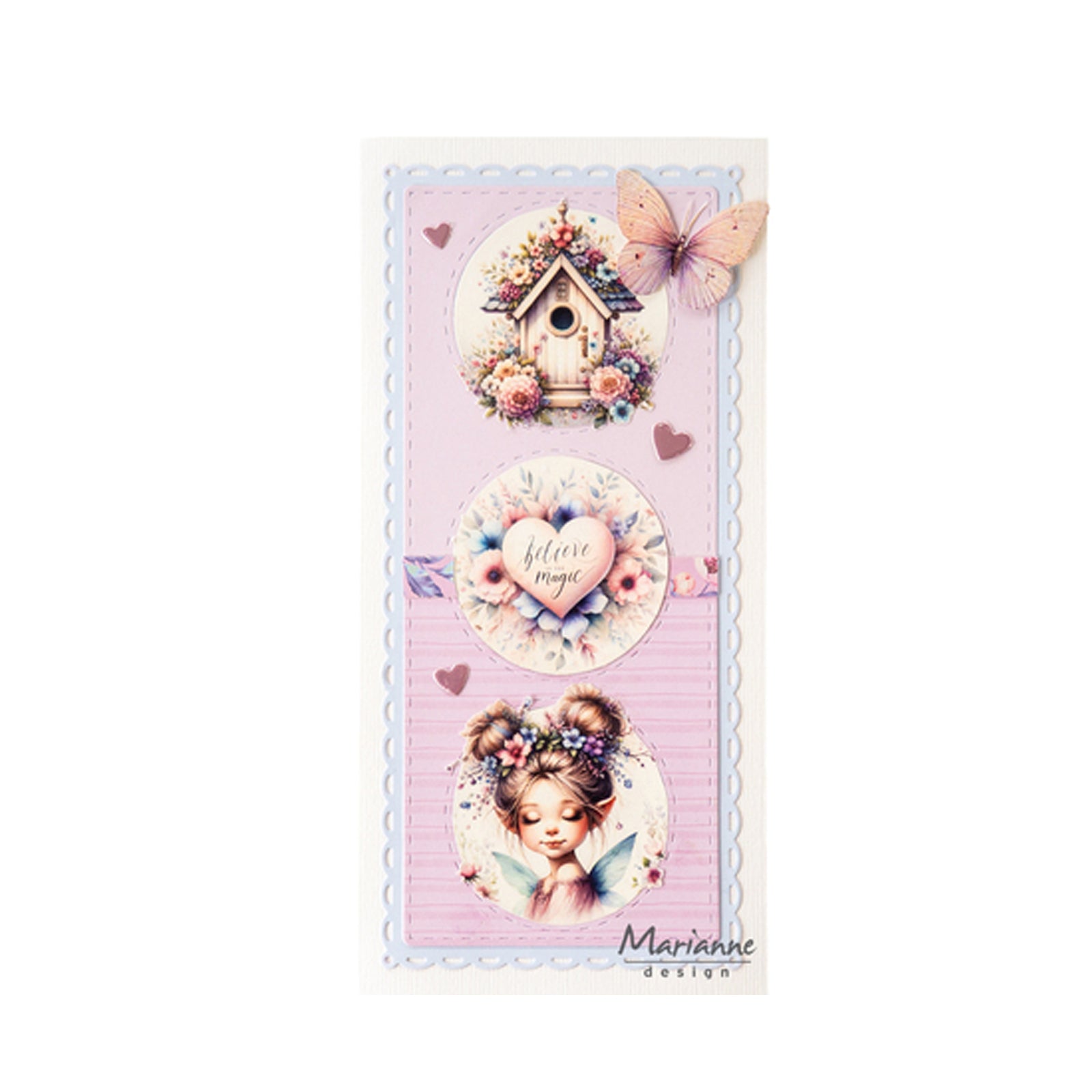 Voorbeeldkaart gemaakt van oa. de FB2510 Magical Mini's by Fairybells knipvel van Marianne Design.