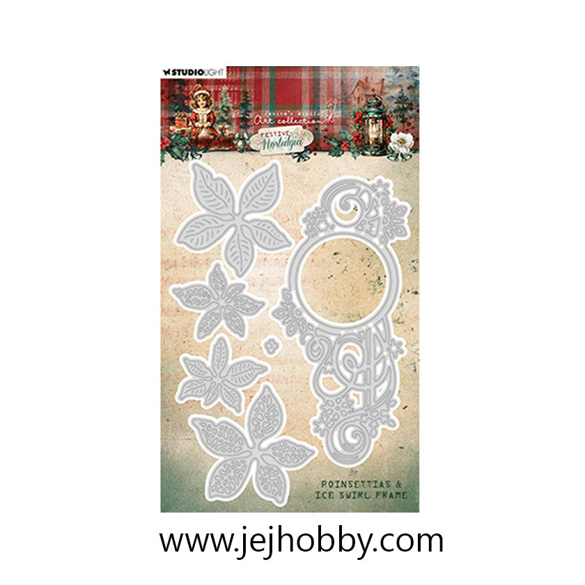 JMA-FN-CD904, Poinsettias ice swirl frame, Festive Nostalgia JMA, Studio Light, Jej hobby