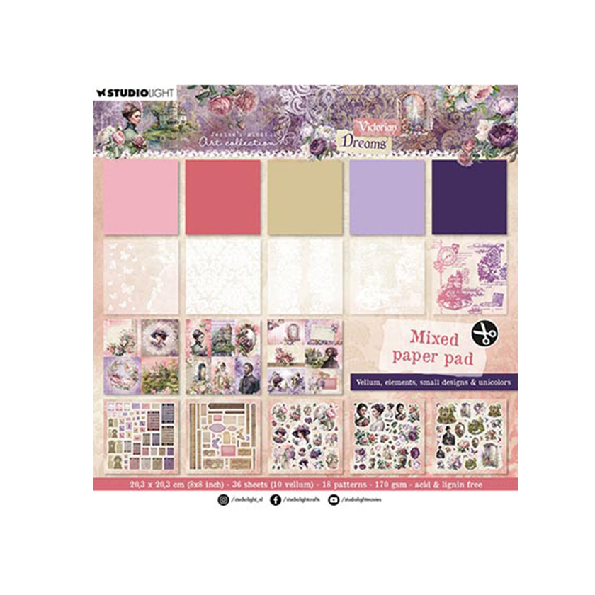 JMA-VD-MPP140, Studio light, JMA Mixed Paper Pad Vellum Unicolor and elements Victorian Dreams, jej hobby