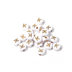 Letter kraal wit met goude letter per stuk
