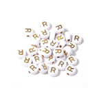 Letter kraal wit met goude letter per stuk