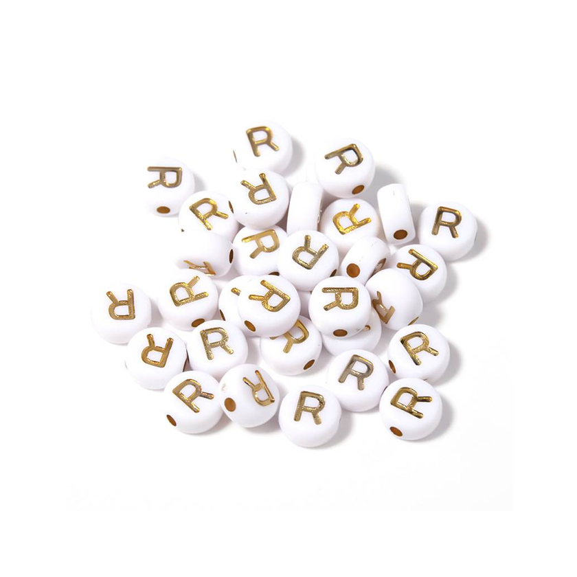 Letter kraal wit met goude letter per stuk