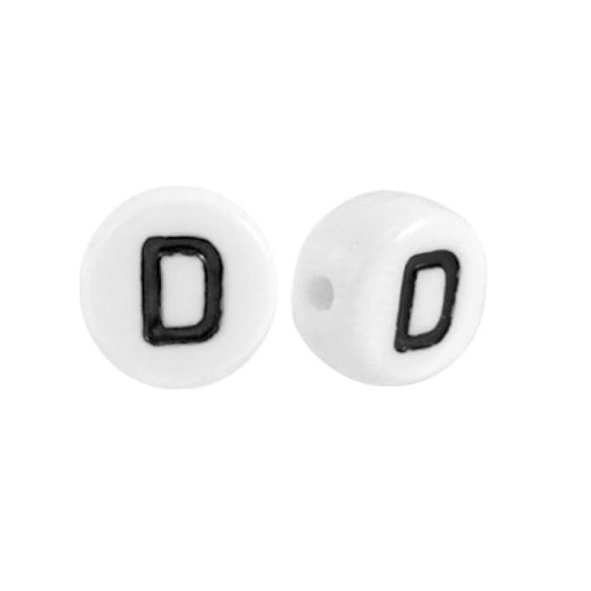Letter kraal wit met zwarte letter D