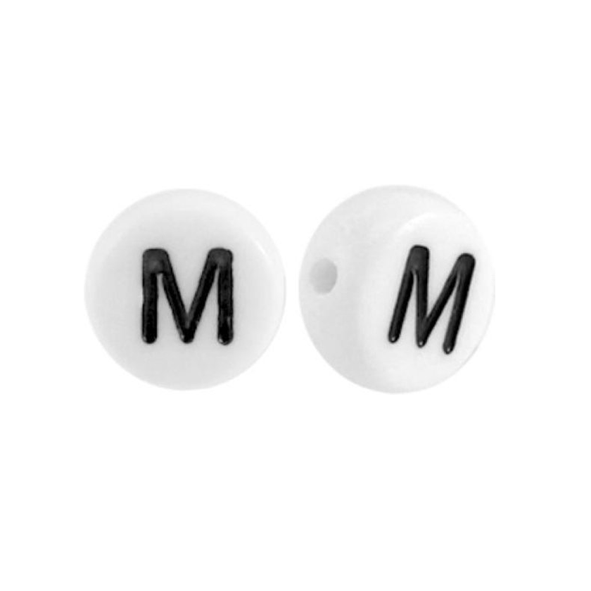 Letter kraal wit met zwarte letter M