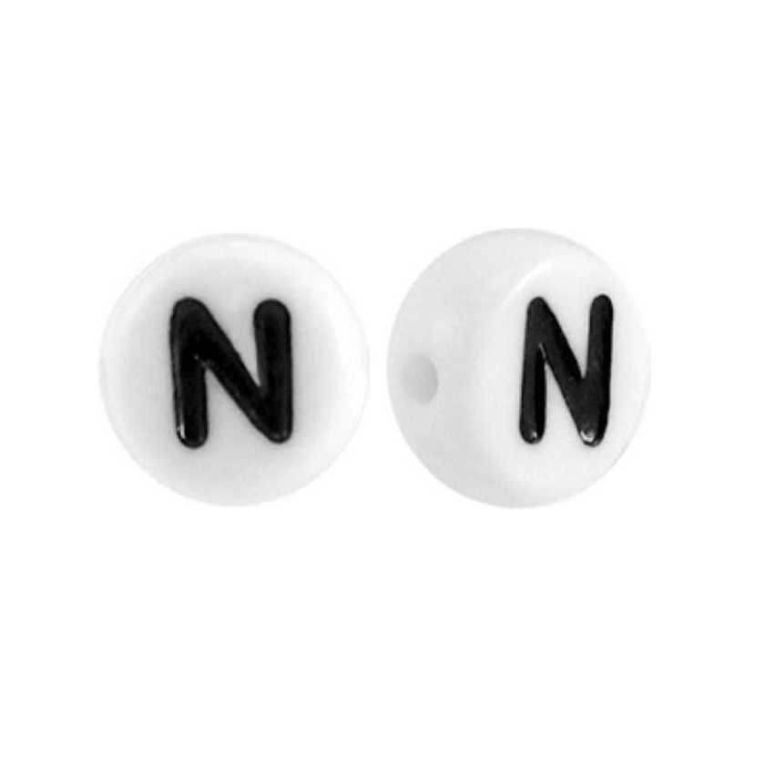 Letter kraal wit met zwarte letter N
