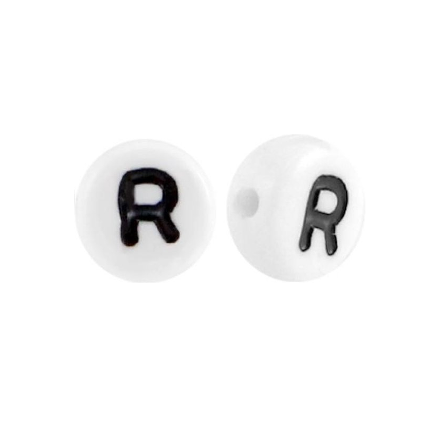 Letter kraal wit met zwarte letter R