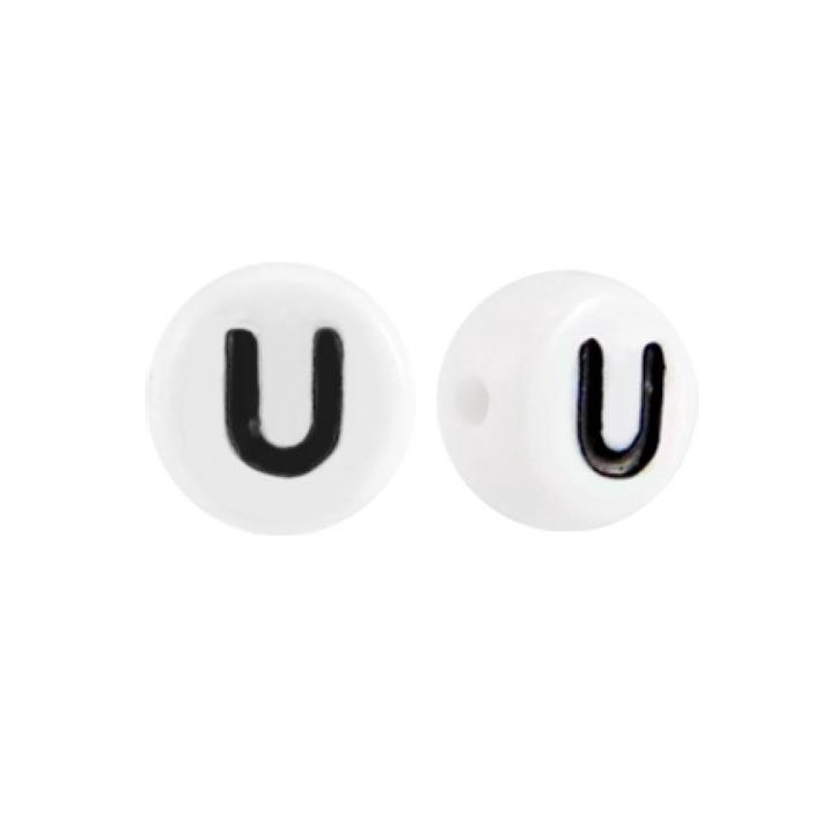 Letter kraal wit met zwarte letter U