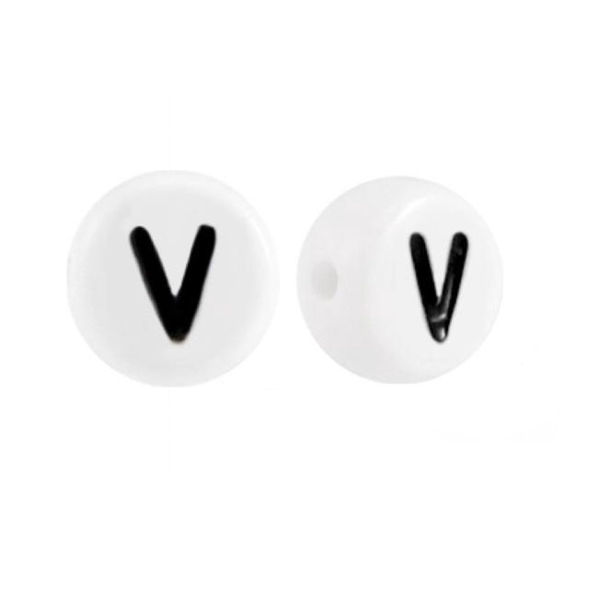Letter kraal wit met zwarte letter V