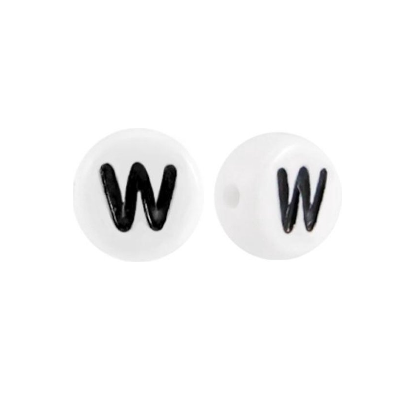 Letter kraal wit met zwarte letter W