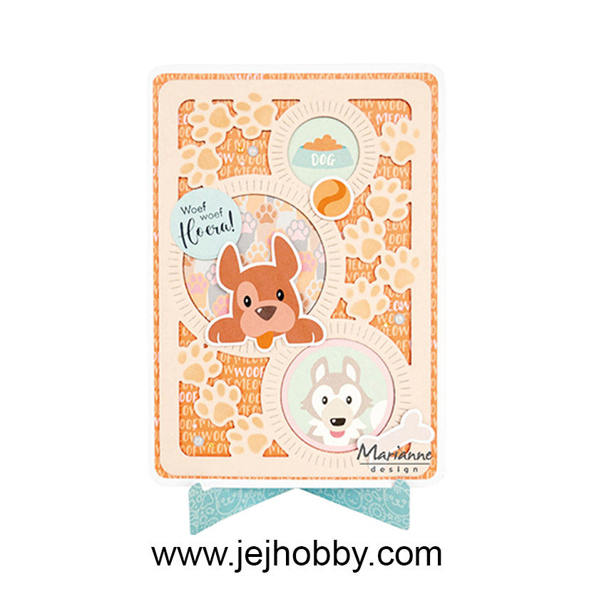Voorbeeldkaart gemaakt met oa. PK9202 Paper pad Tails & Whiskers   van Marianne design. Perfect voor hobby.