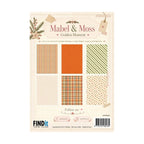 Mabel & Moss Golden Moment A5-paperpack MMPP10002 met 18 enkelzijdige vellen in warme oranje, groene en crèmetinten met ruiten, strikjes en bladeren.