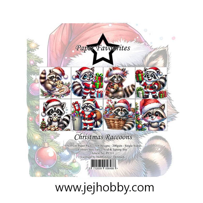 PF511, Paper pack, christmas raccoons paper favourites, jej hobby
