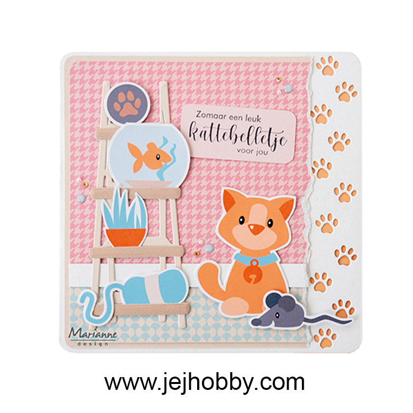 Voorbeeldkaart gemaakt met oa. PK9202 Paper pad Tails & Whiskers   van Marianne design. Perfect voor hobby.