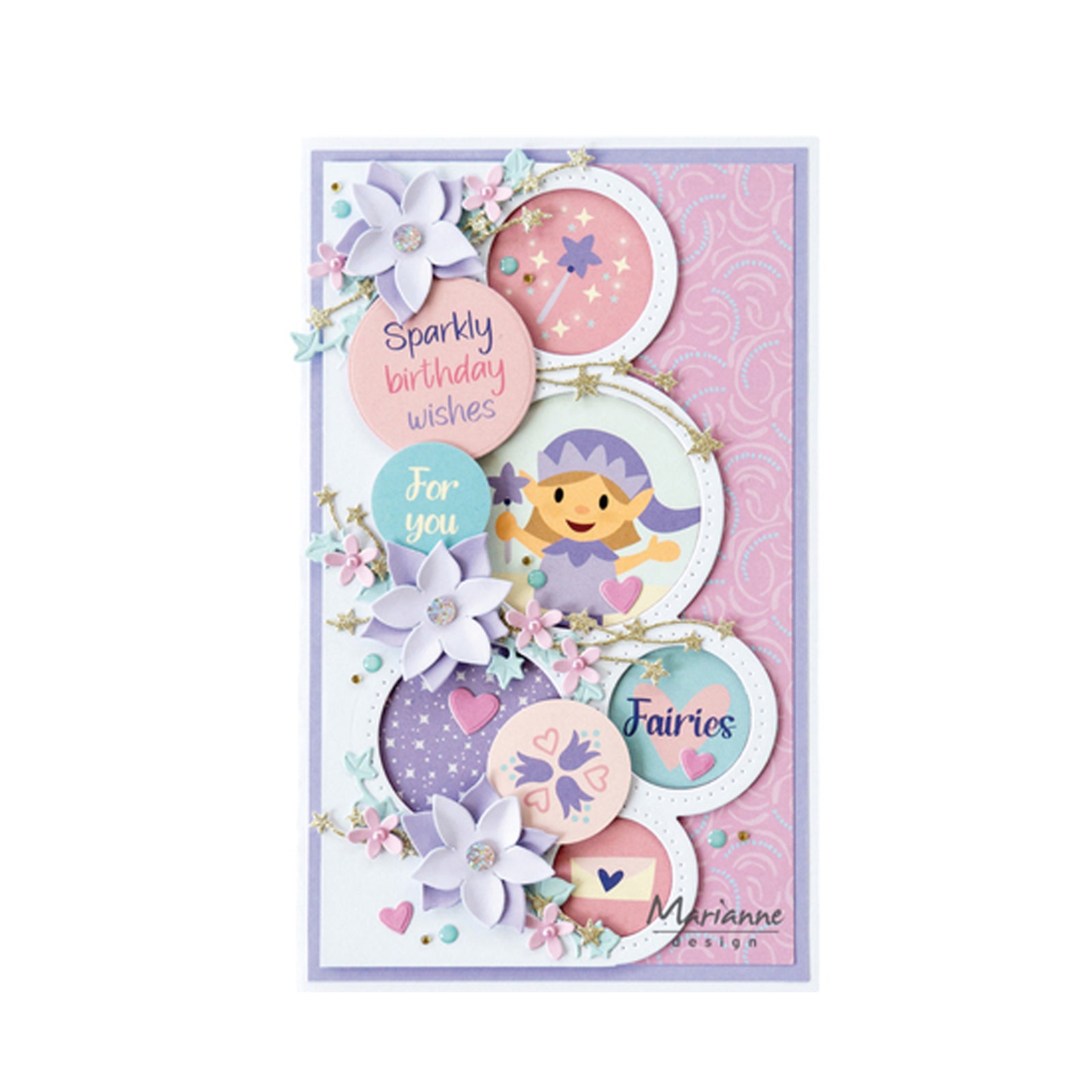 Dit is een voorbeeldkaart gemaakt van oa. de CA3224 Magical garden stickers van Marianne design
