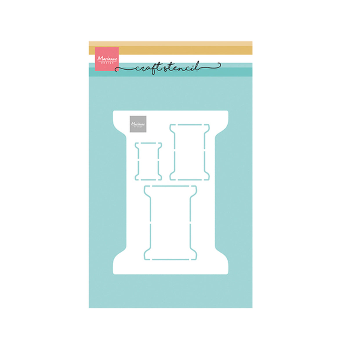 Marianne Design PS8198 Craft Stencil Spool met drie garenklosvormen voor het maken van creatieve kaarten.