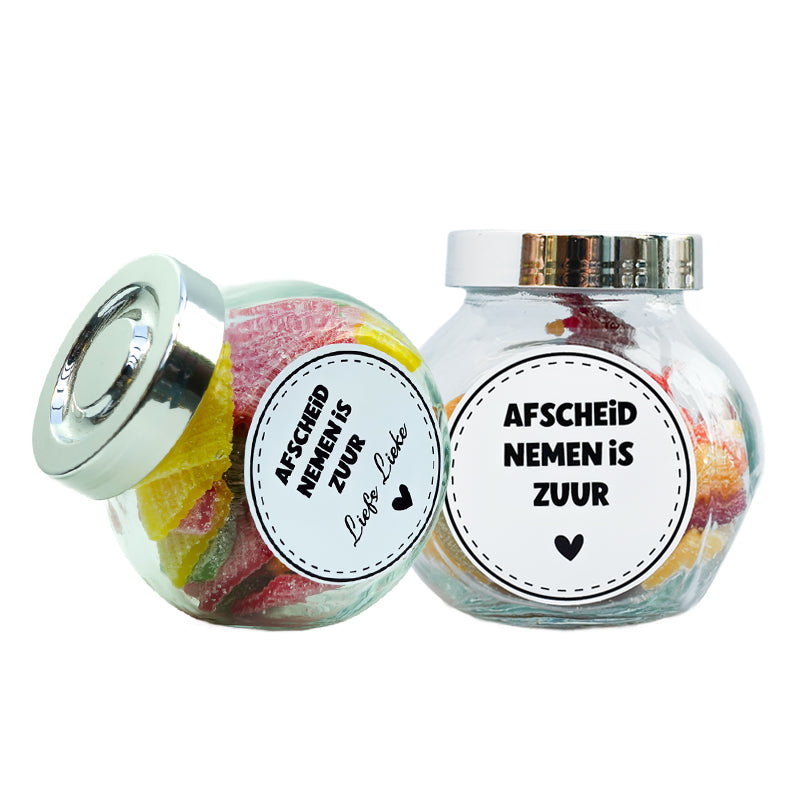 Potje met tekst afscheid nemen is zuur. Ook de mogelijkheid om het te personaliseren. Leuk als juffencadeau of een collega die weg gaat. 