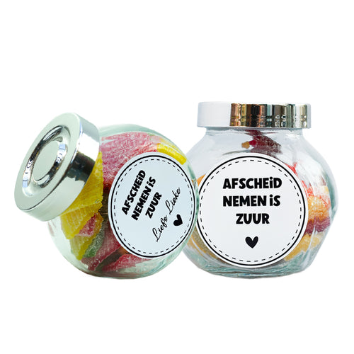 Potje met tekst afscheid nemen is zuur. Ook de mogelijkheid om het te personaliseren. Leuk als juffencadeau of een collega die weg gaat. 