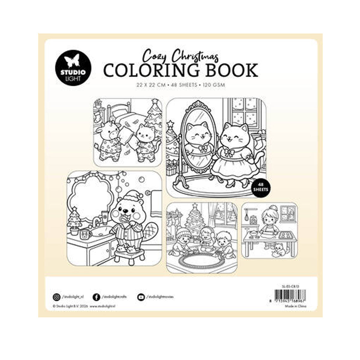 Studio Light Essentials Cozy Christmas Coloring Book Indoor Fun (SL-ES-CB13) met gedetailleerde kerst- en binnenspeel-kleurplaten