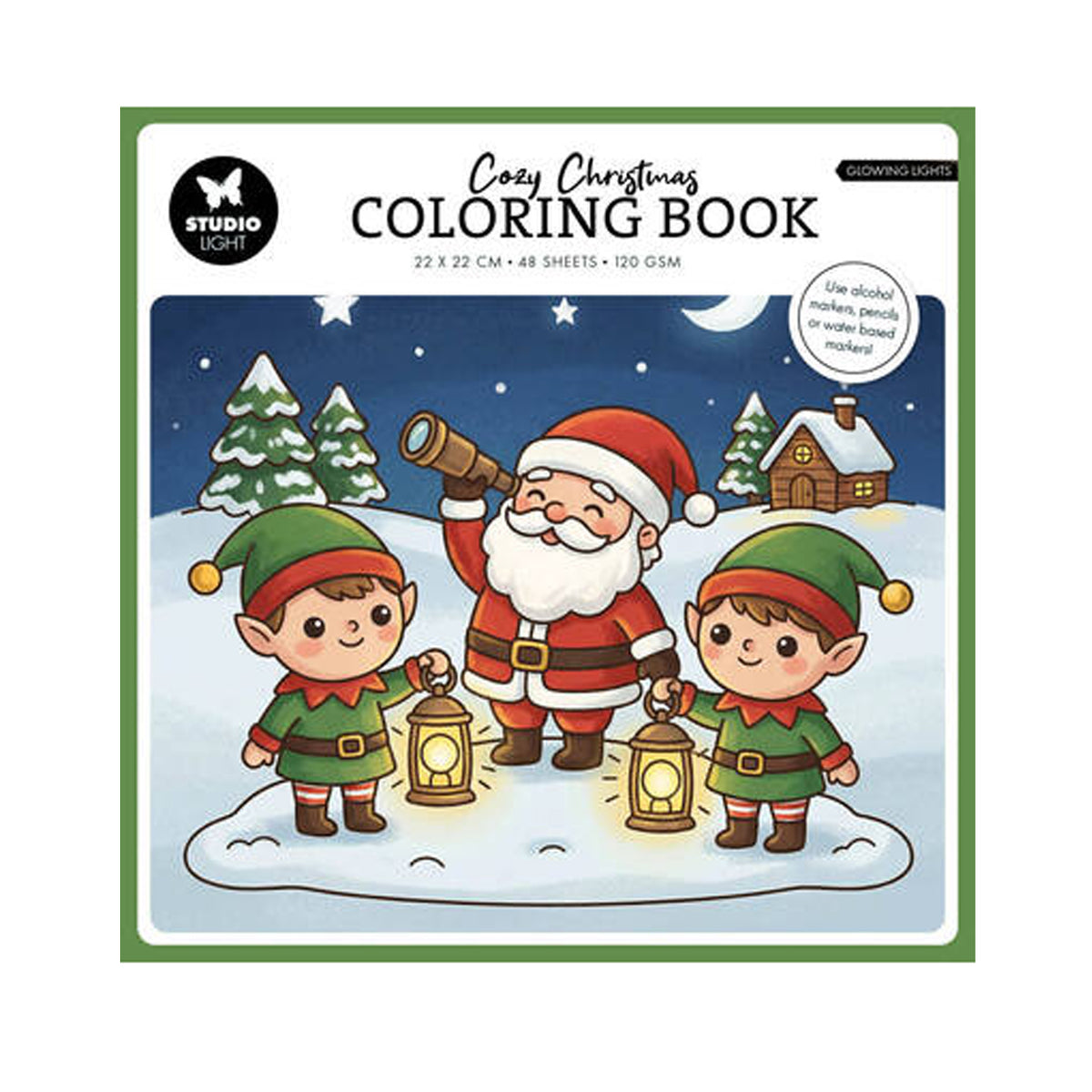 Studio Light Essentials Cozy Christmas Coloring Book Glowing Lights (SL-ES-CB14) met kerstlichtjes en warme avondlichtmotieven op de cover