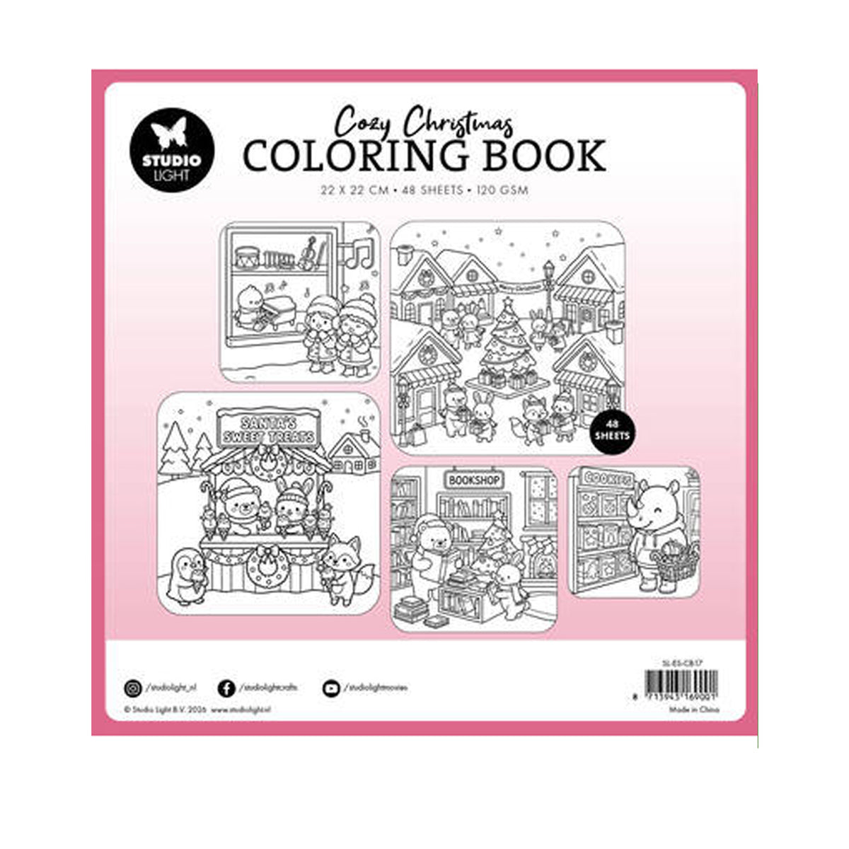 Studio Light Essentials Cozy Christmas Coloring Book Shopping (SL-ES-CB17) met een ezel in een kerstkraampje op de cover